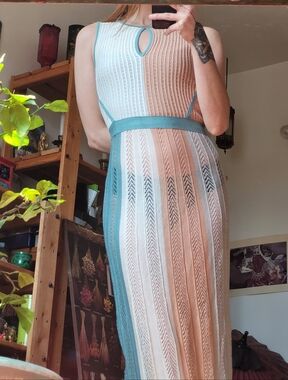 Guess By Marciano Tanna Striped Knit Maxi Mermaidcore Dress in Tan/Blue/white Xs